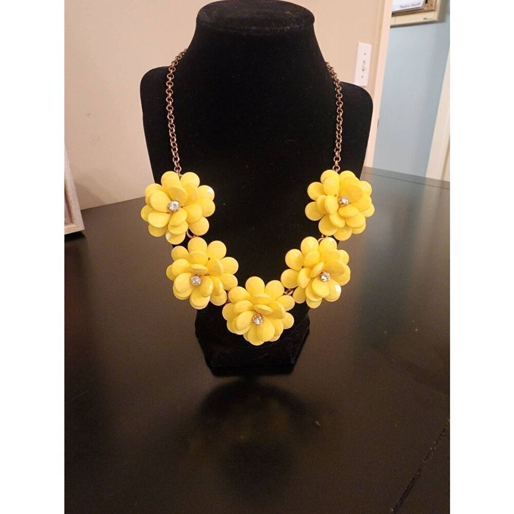 J. Crew yellow flower statement necklace gold tone